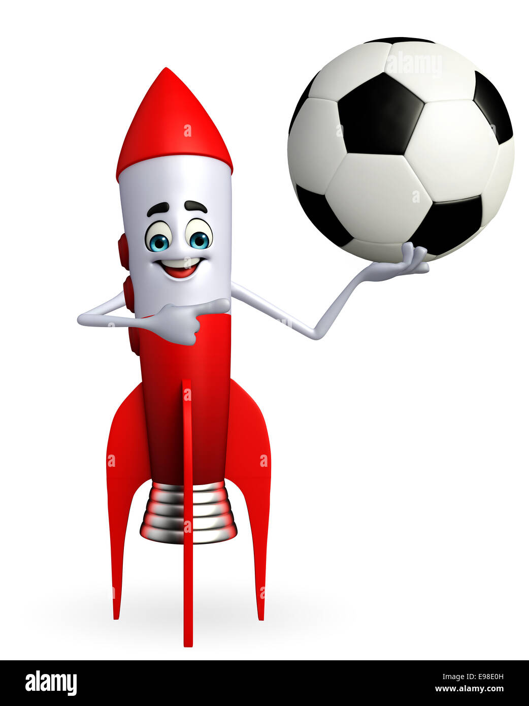 Cartoon Charakter der Rakete mit Fußball Stockfoto