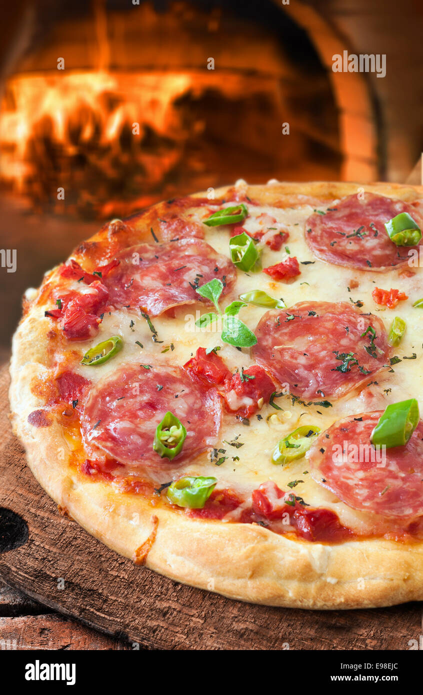 Frisch gebackene traditionelle italienische Salami oder Salami Pizza