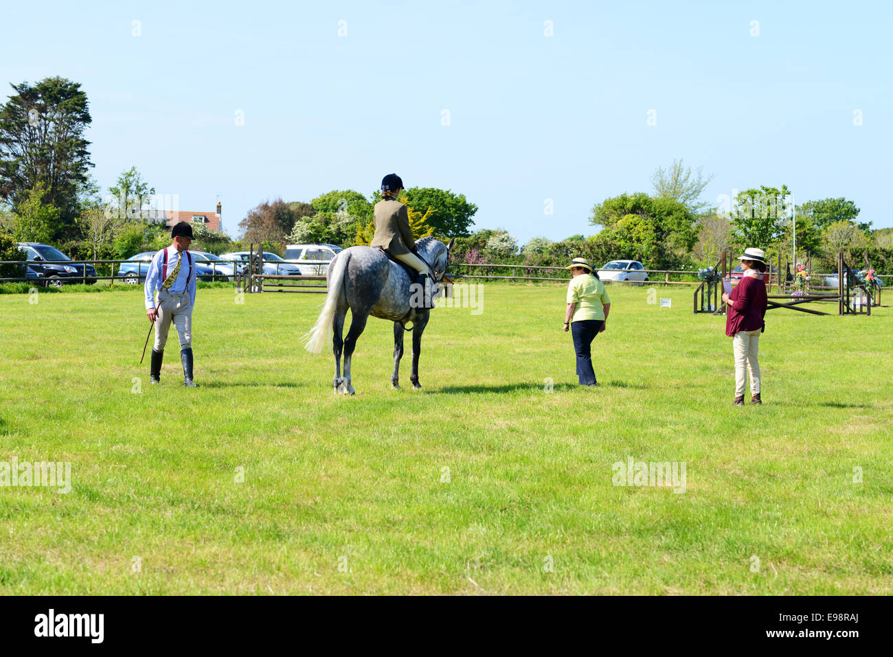 Ein Pferd bei einem Land Horse Show beurteilt zu werden. Stockfoto