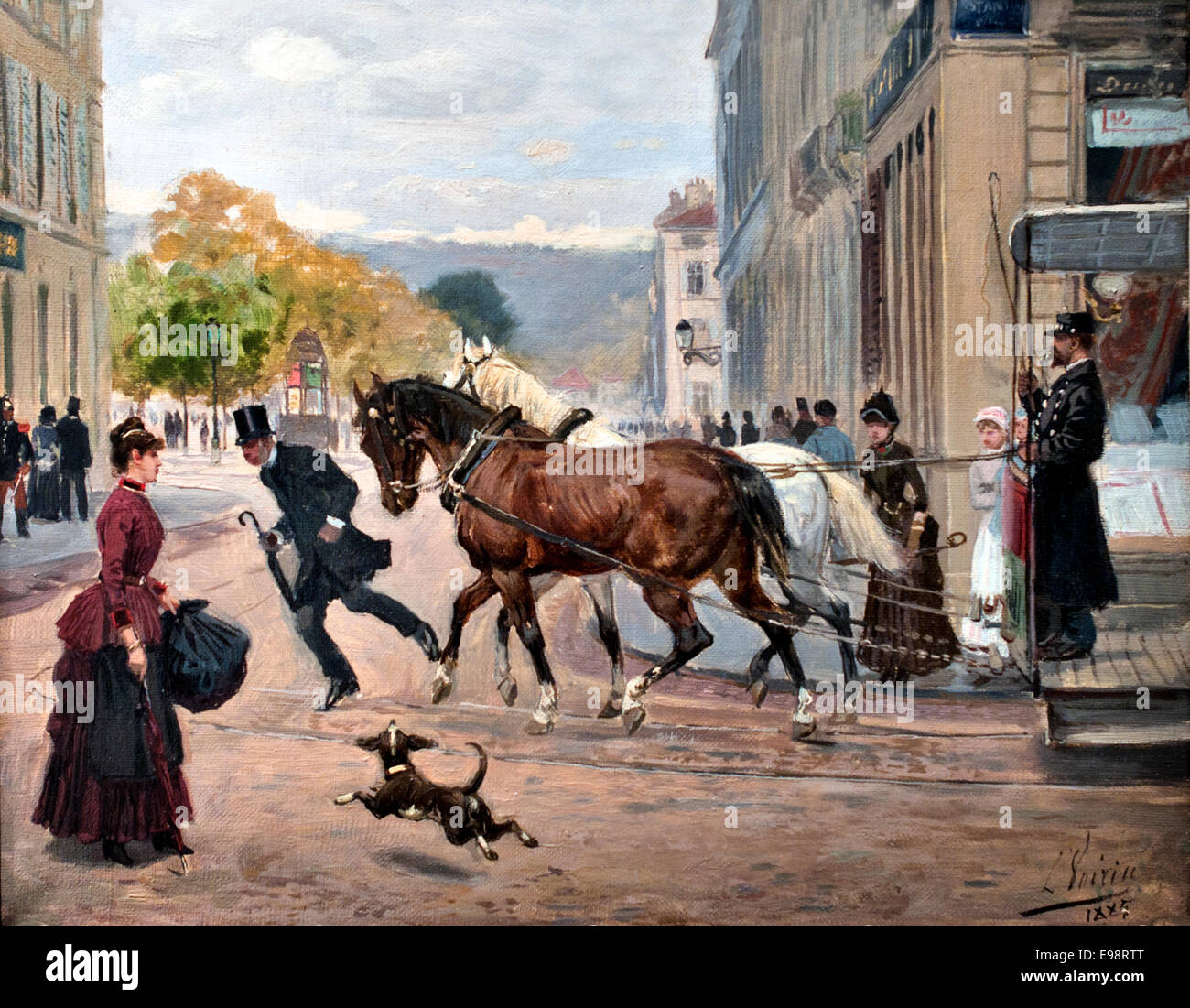 L'Omnibus rue des Michottes - The Omnibus Straße Michottes 1885 Leon Voirin 1833-1887 Frankreich Französisch Stockfoto