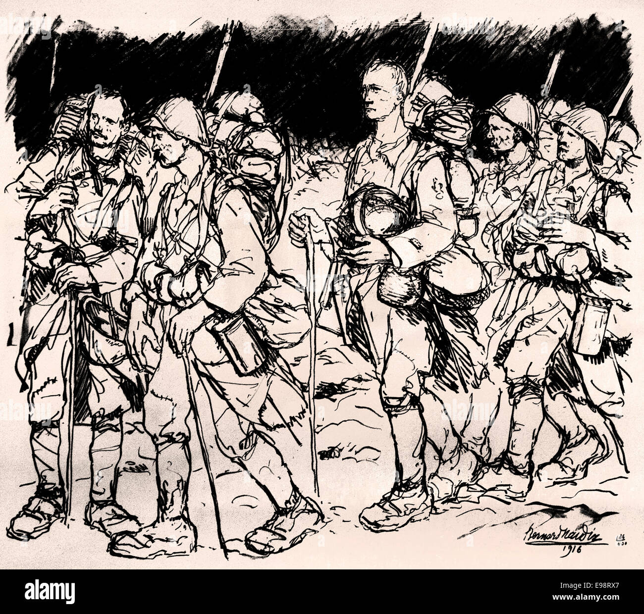 Soldats de Marche - Soldaten marschieren 1916 Bernard Naudin 1876-1946 Frankreich Französisch Stockfoto