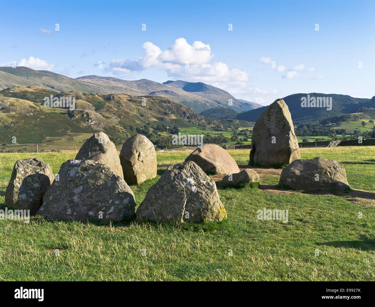 Dh: Castlerigg Steine KESWICK, LAKE DISTRICT neolithischen Standing Stone Website mit Blick auf Cumbria tal Steinzeit sites Grossbritannien Stockfoto