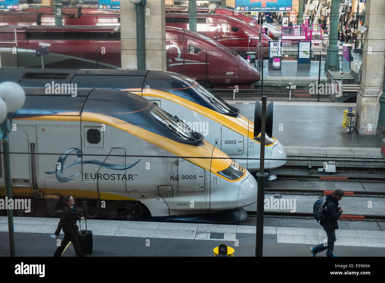 Eurostar-Zug Züge am Gare du Nord, Paris, Frankreich. Stockfoto