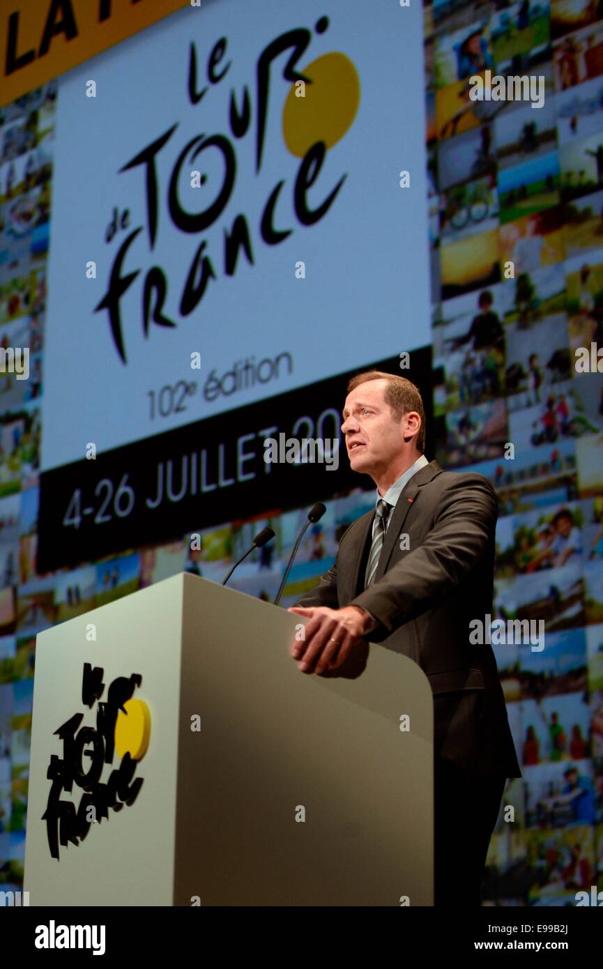 Paris, Frankreich. 22. Oktober 2014. Die Präsentation und Einführung der Tour de France Radsport Tour 2015. Christian Prudhomme Director Credit: Aktion Plus Sport/Alamy Live-Nachrichten Stockfoto