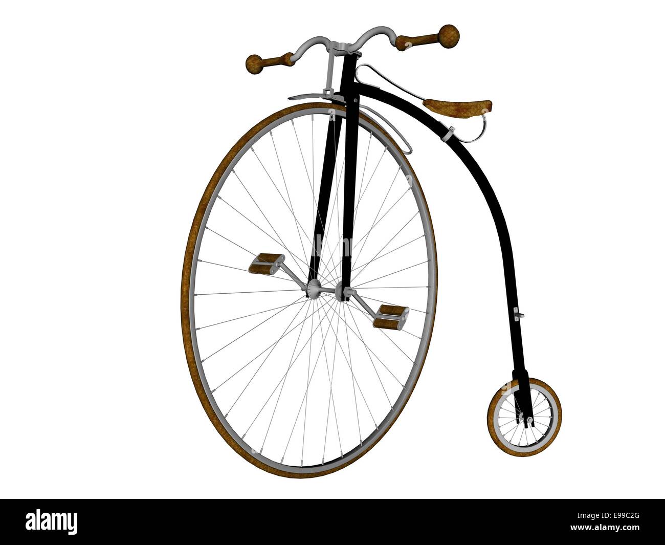 Modell der antiken Penny Farthing Fahrrad auf weißem Hintergrund gerendert Stockfoto