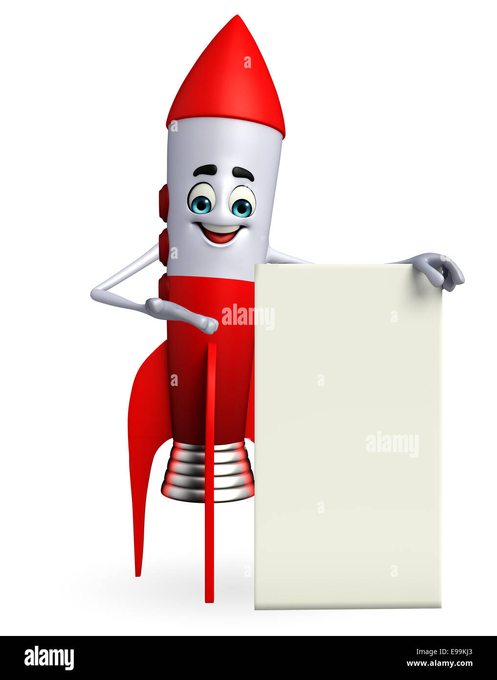 Cartoon Charakter der Rakete mit Schild Stockfoto