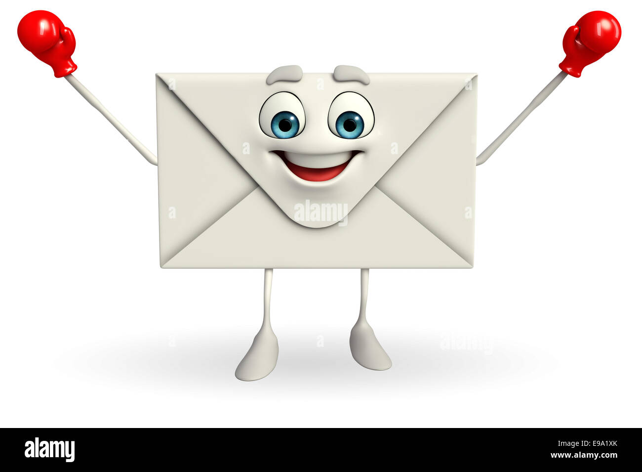 Cartoon-Figur von Mail mit Boxhandschuhen Stockfoto