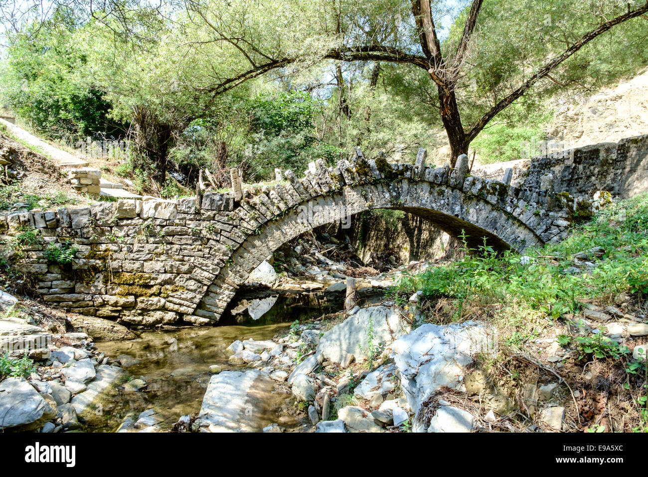 Eine traditionelle steinerne Brücke Zagori, das Pindosgebirge, Epirus, Griechenland. Stockfoto