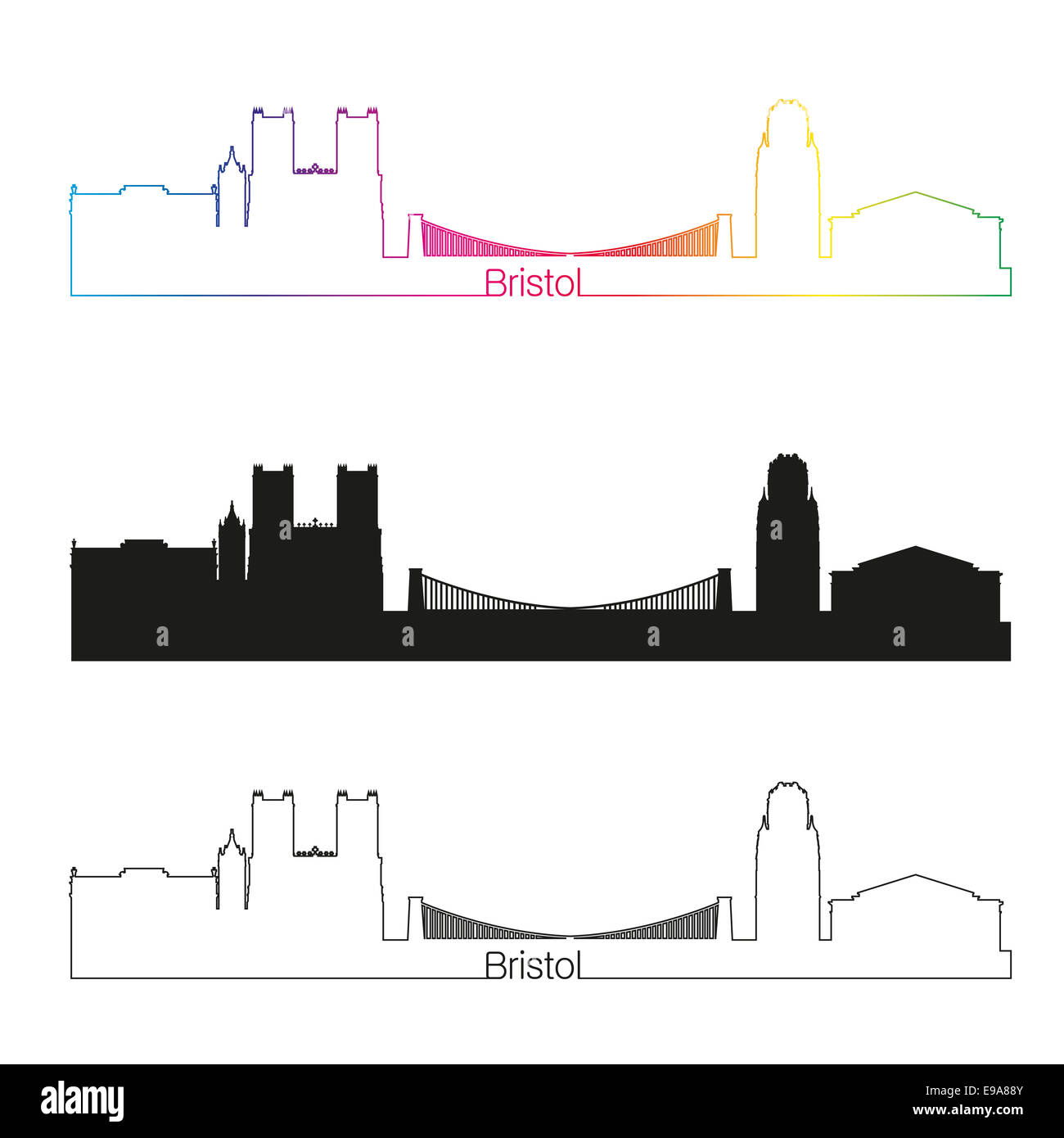 Bristol Skyline linearen Stil mit Regenbogen Stockfoto