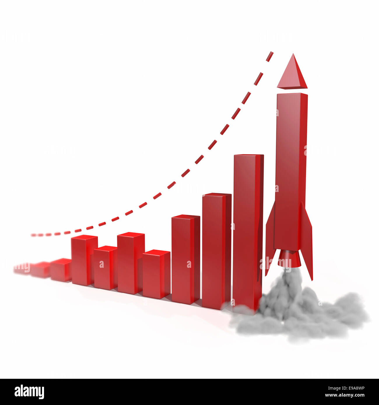 Business-Grafik mit einer Rakete hinauf. Konzeptionelle, metaphorische 3d illustration Stockfoto