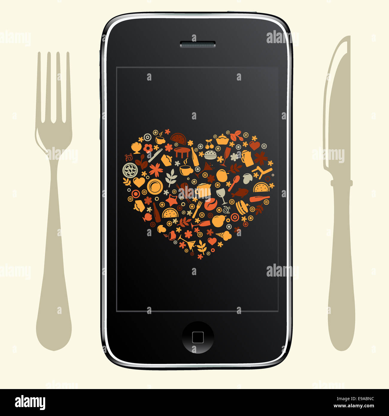 Telefon mit Food Icons Stockfoto