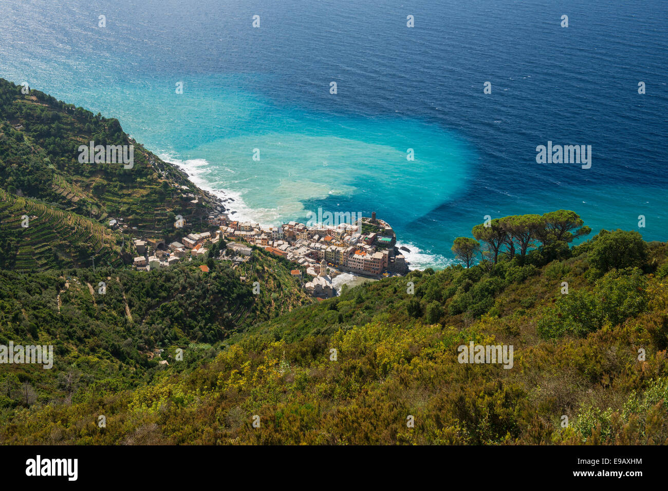 Dorf am Meer, Vernazza, Cinqueterre, La Spezia Provinz, Ligurien, Italien Stockfoto