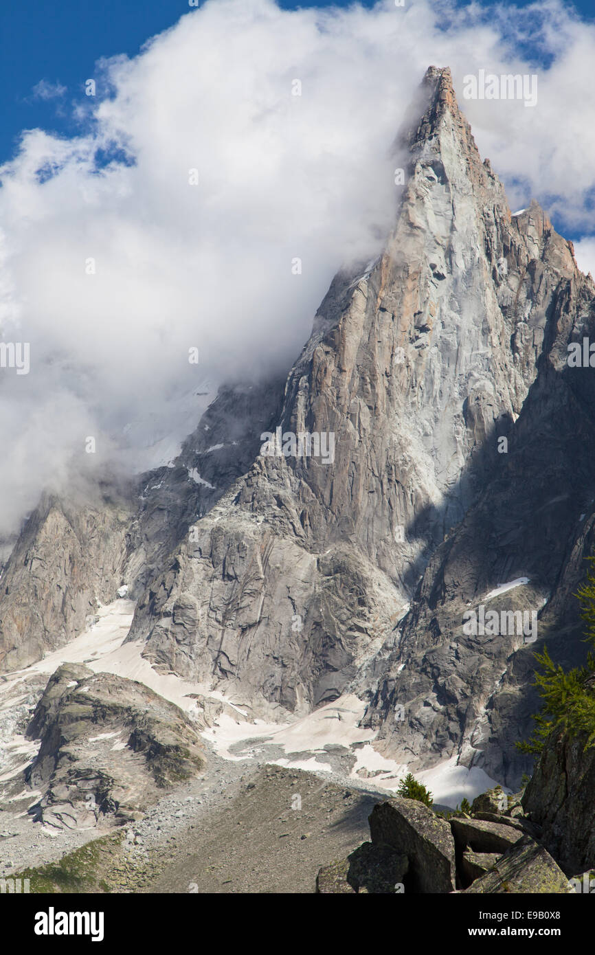 Petit Dru von Montenvers, Mont-Blanc-Massiv, Haute-Savoie, Frankreich. Stockfoto