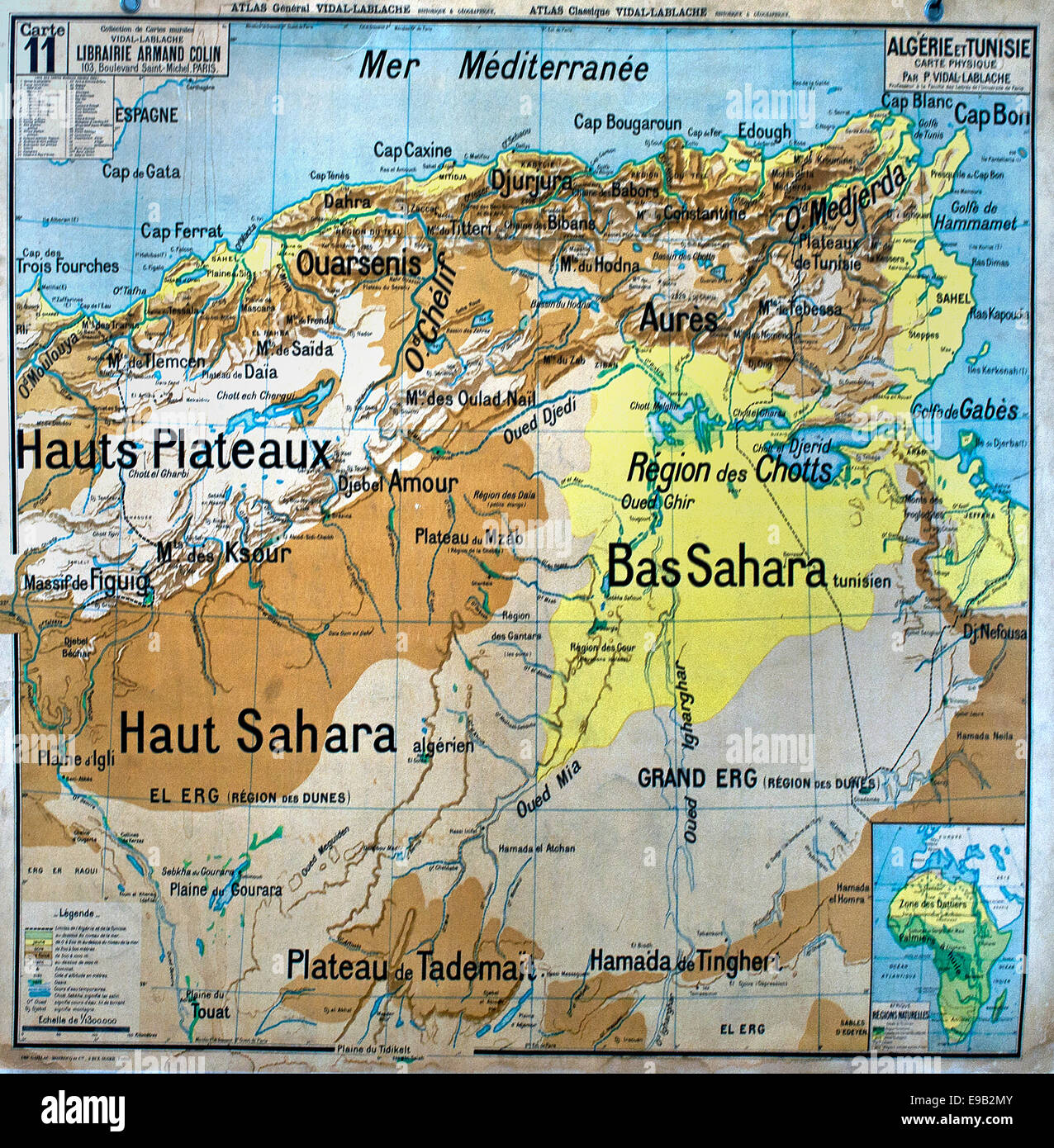 Alte Schule Welt Landkarte Afrika Sahara französische Kartografie Stockfoto