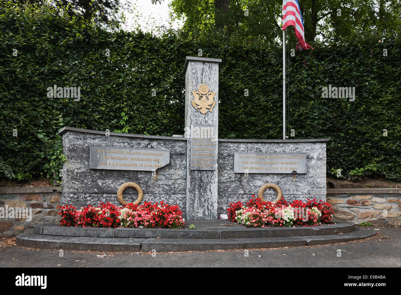 Denkmal für die 8 getötet amerikanische Kriegsgefangene in Ligneuville Stockfoto