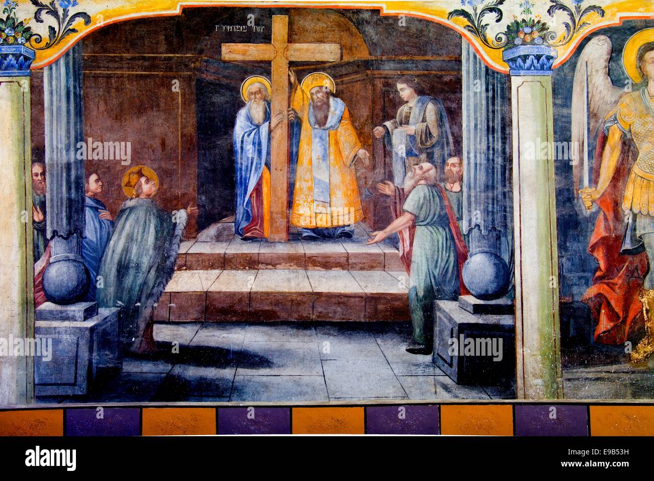Heiligen Konstantin und Elena sehen die Reliquie des wahren Kreuzes in der Kirche St. Konstantin und Elena in Plovdiv Stockfoto