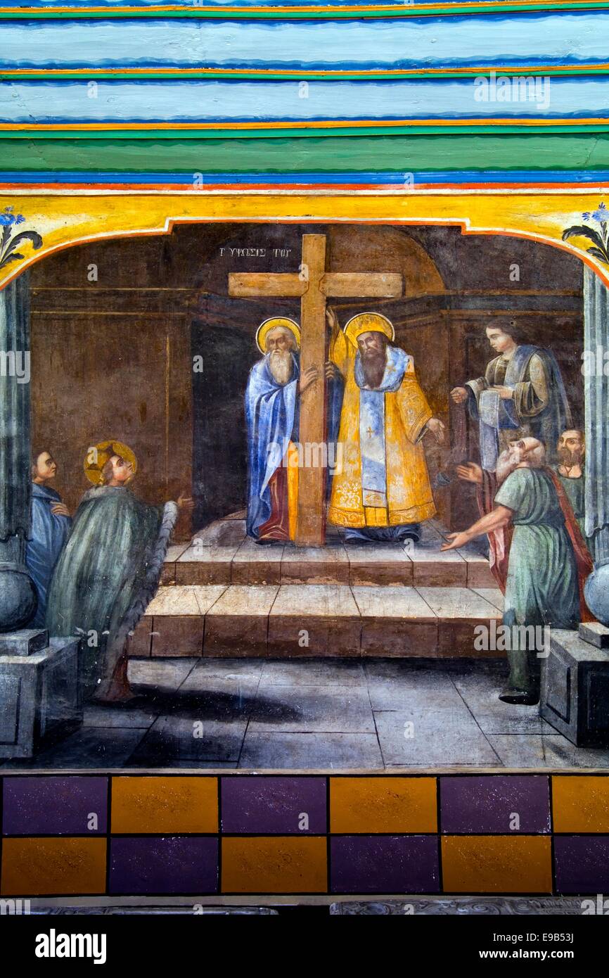 Heiligen Konstantin und Elena sehen die Reliquie des wahren Kreuzes in der Kirche St. Konstantin und Elena in Plovdiv Stockfoto