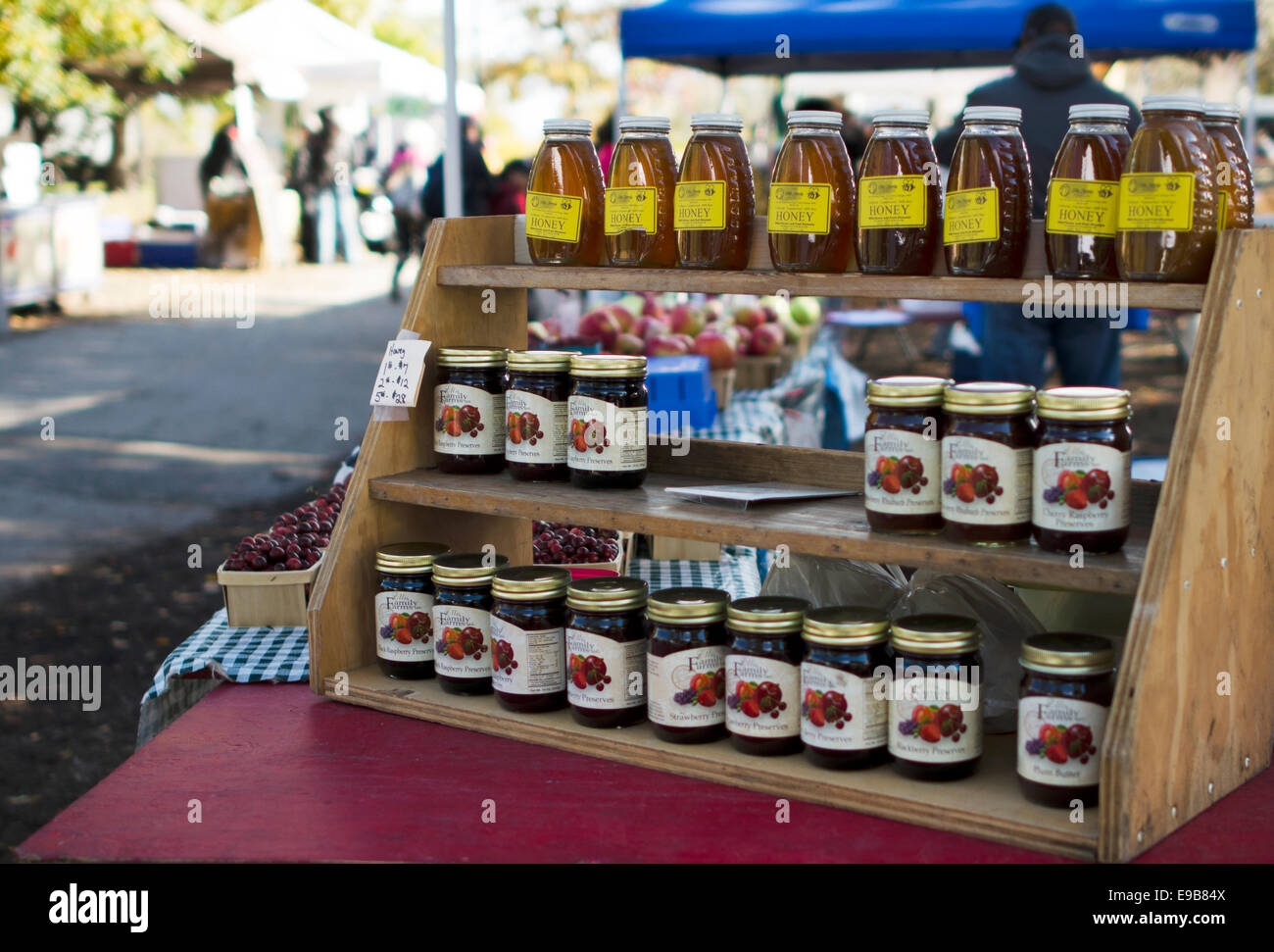 Rasberry bewahrt auf einem Bauernmarkt in Lincoln Park Stockfoto