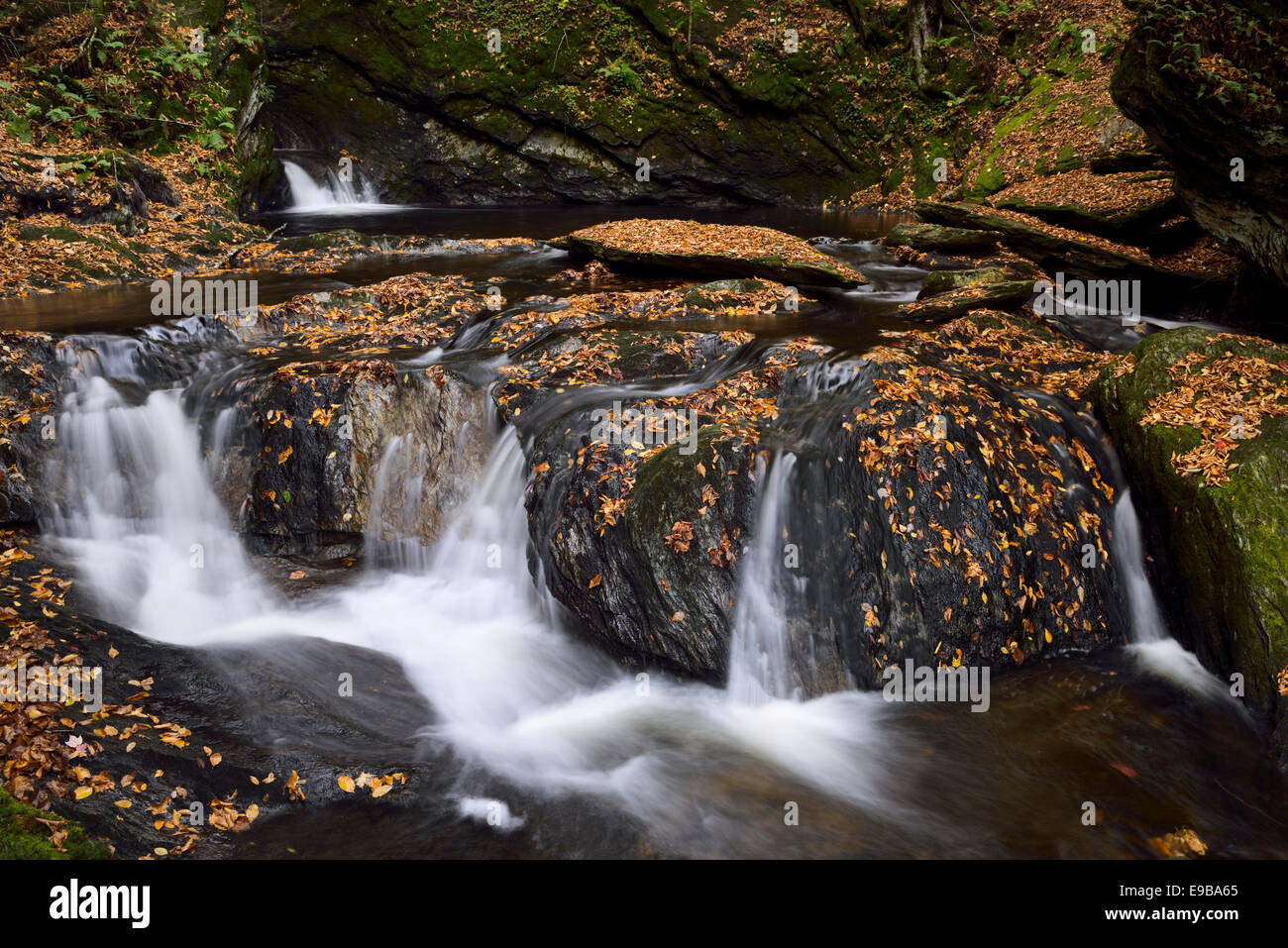 7. und 8. Wasserfall Drop in Sterling fällt Gorge im Herbst mit orange Blätter in der Nähe von Stowe Vermont USA Stockfoto