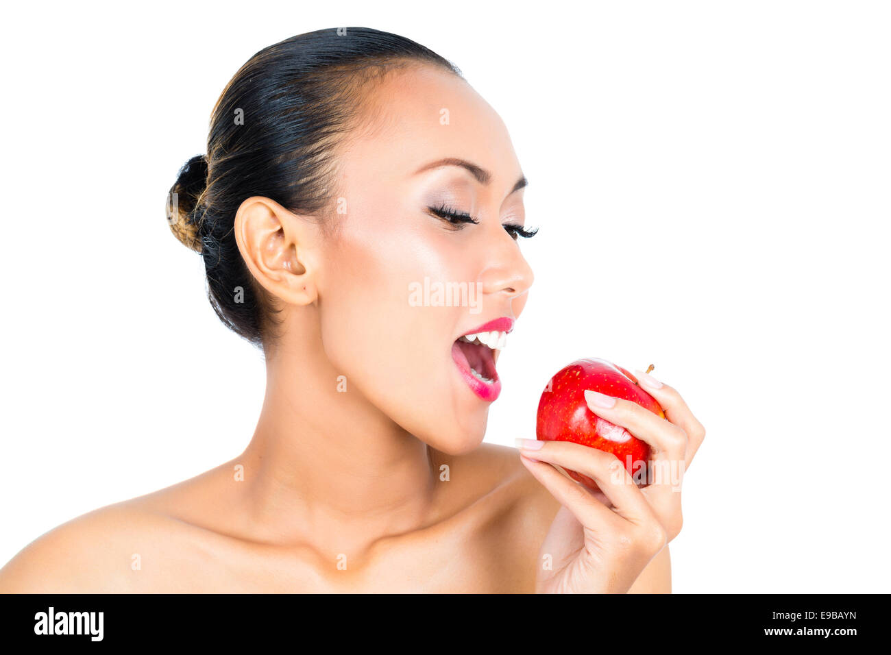 Junge asiatische Frau Leben gesund und Essen Obst Stockfoto