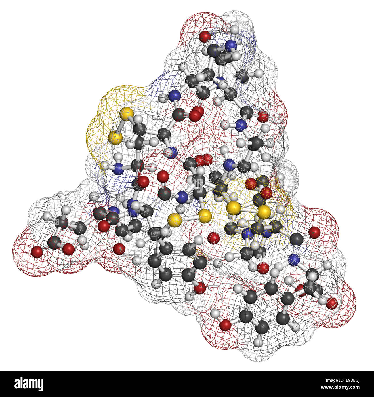 Linaclotid Reizdarm-Syndrom Wirkstoffmolekül. Atome sind als Kugeln mit konventionellen Farbcodierung vertreten: Wasserstoff (w Stockfoto
