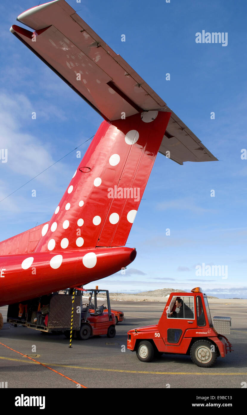 Air Greenland Flugzeug Larriving in Nuuk Stockfoto