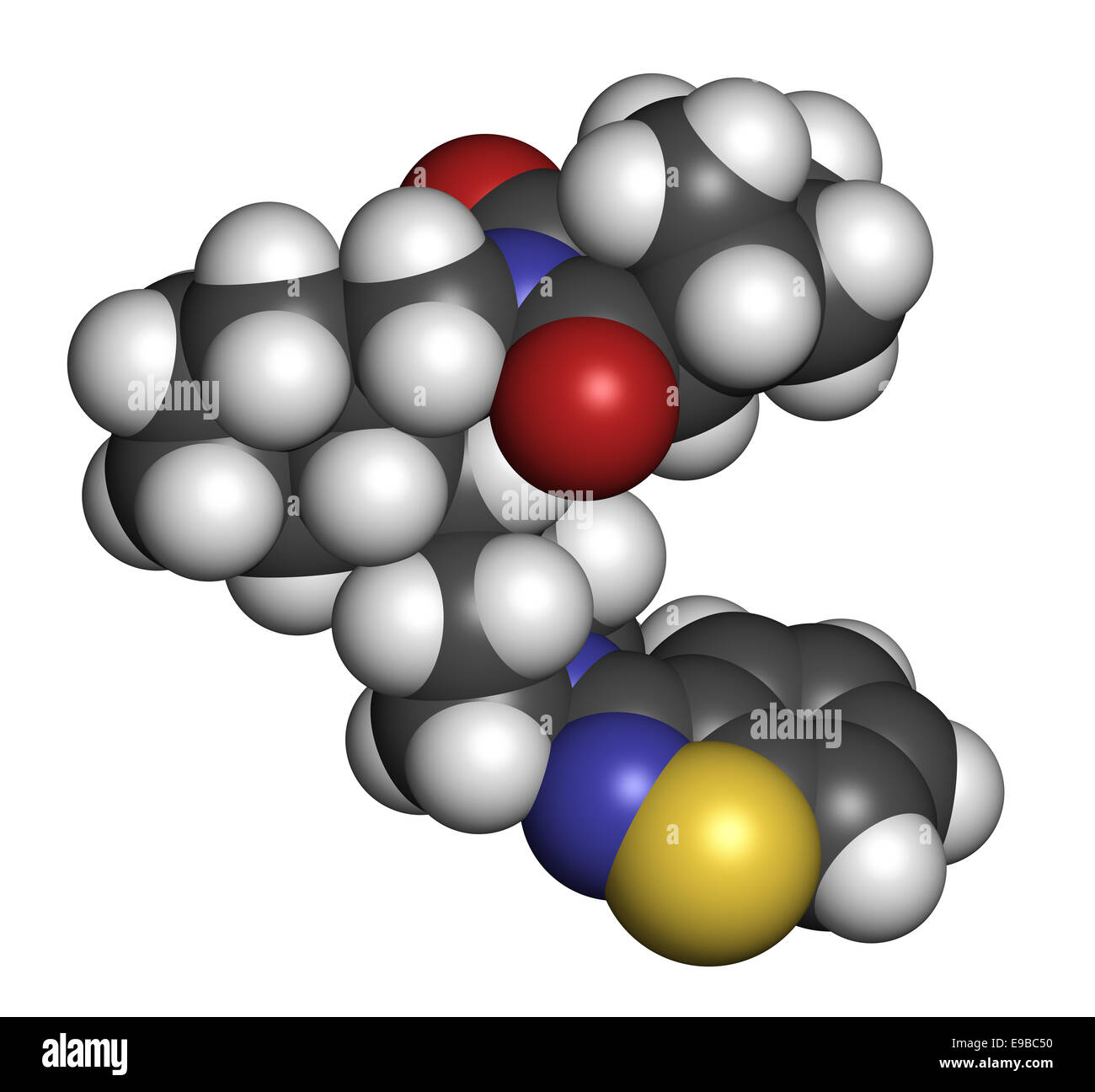 Lurasidon atypische Antipsychotika Wirkstoffmolekül. Atome sind als Kugeln mit konventionellen Farbcodierung vertreten: Wasserstoff (Pfingstmontag Stockfoto