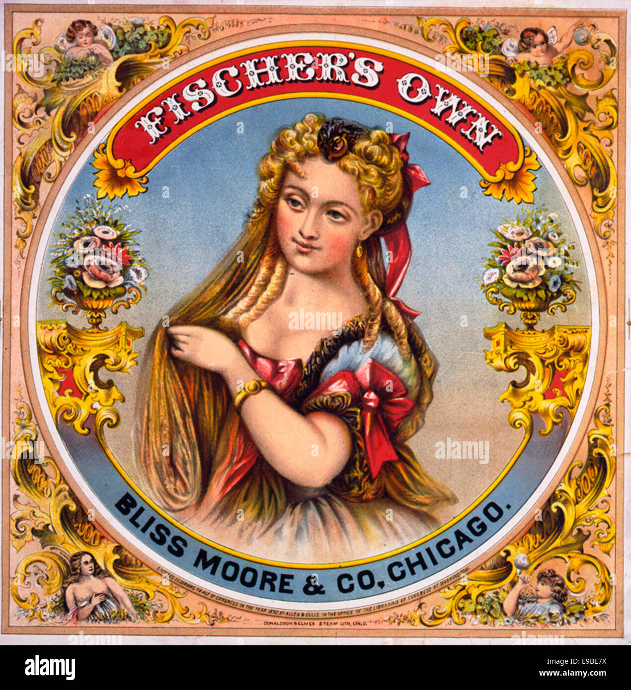 Fischer selbst - Bliss Moore & Company, Chicago.  Tabak-Label zeigt Brustbild einer Frau, ca. 1872 Stockfoto