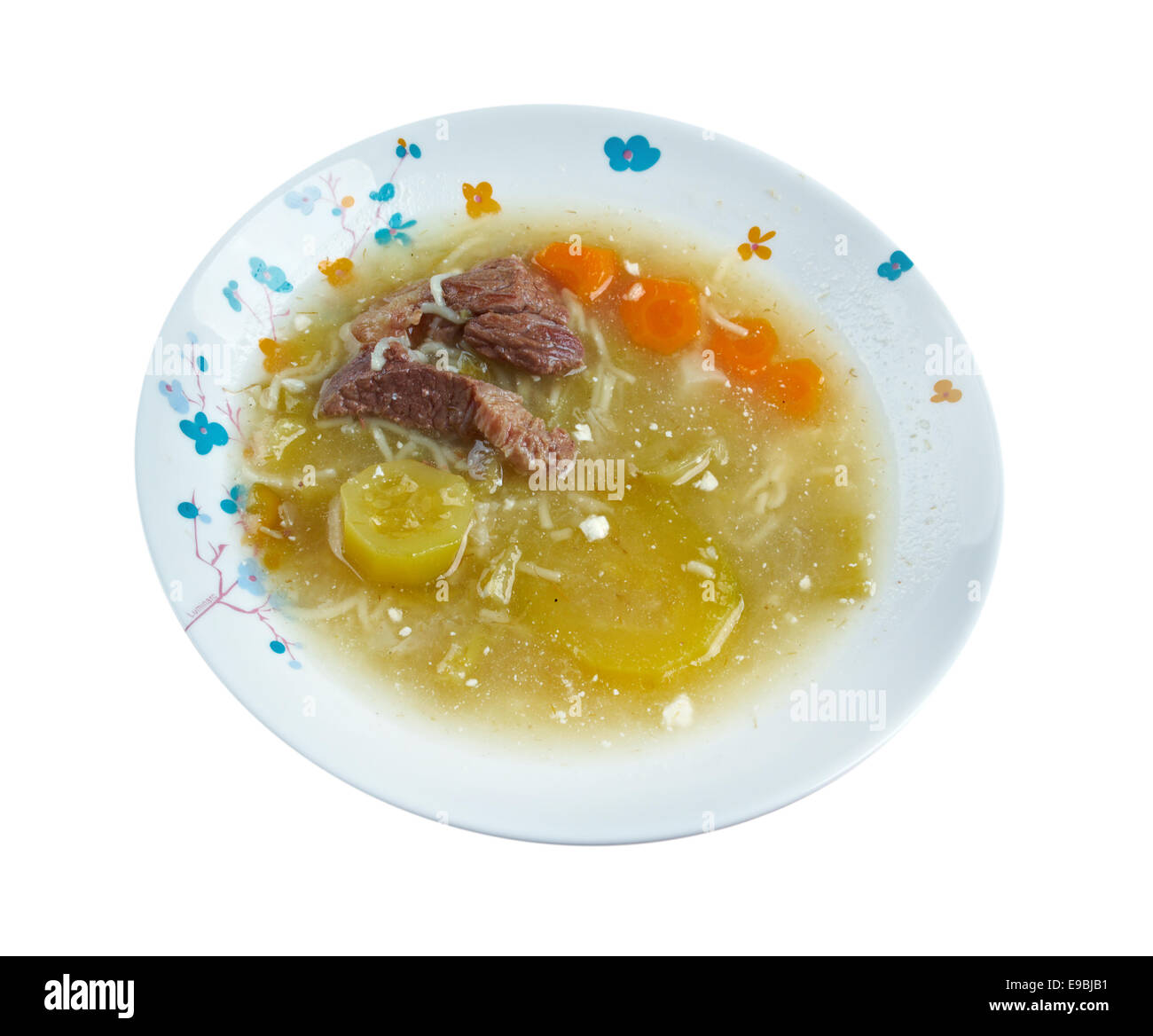 Zuppa con Carne di Manzo .soup mit Rindfleisch und Nudeln Stockfoto