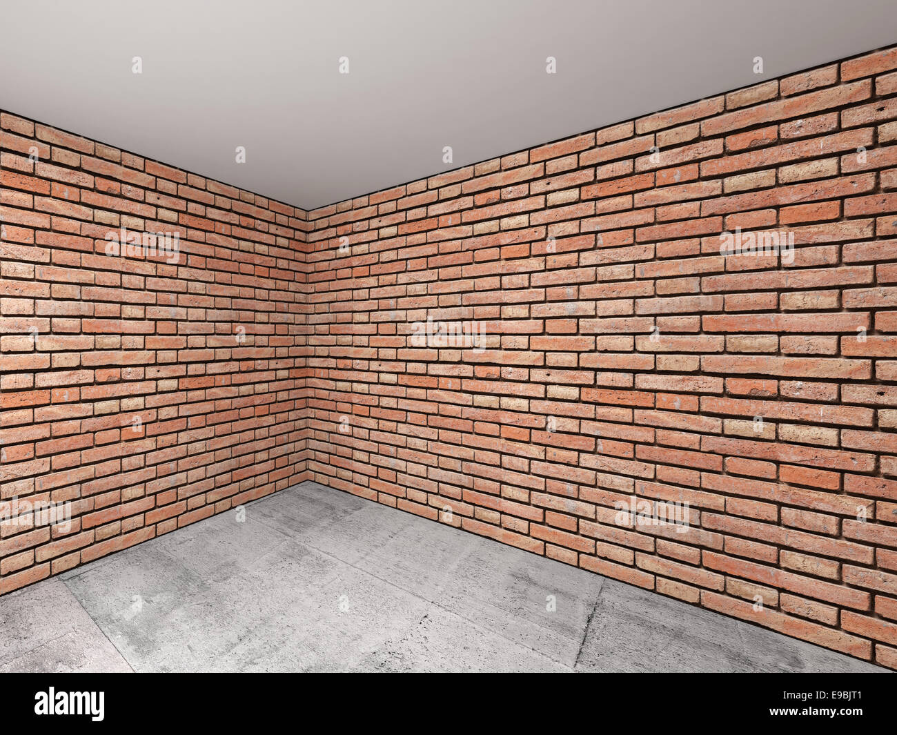 Leeren Raum Innenraum mit roten Backsteinmauern. 3D Hintergrund mit Perspektive-Effekt Stockfoto