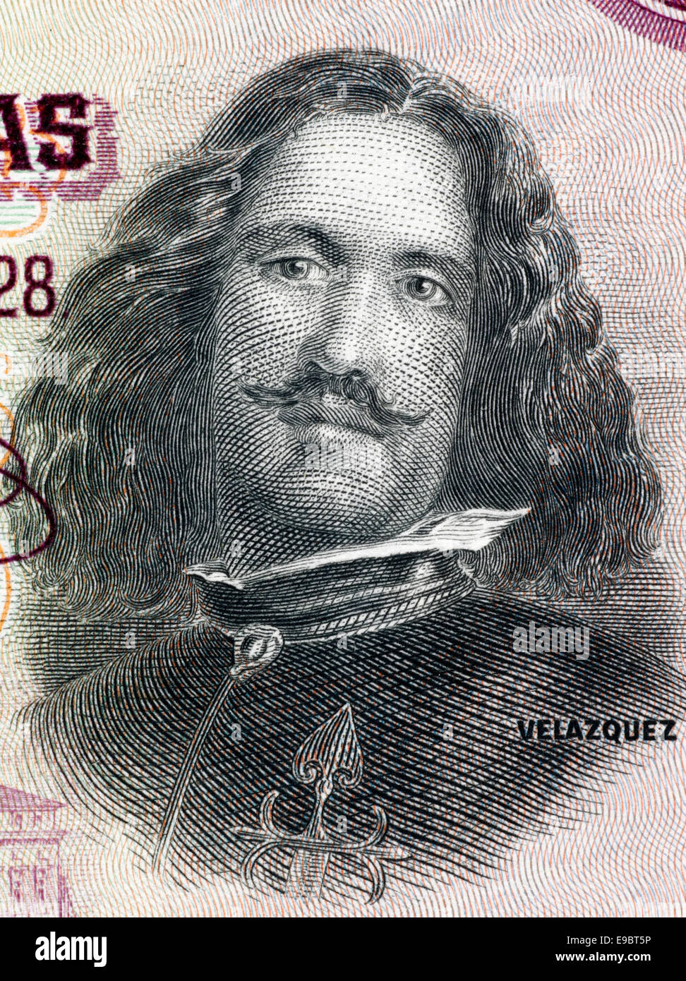 Diego Velazquez (1599-1660) auf 50 Peseten 1928 Banknote aus Spanien. Spanischer Maler. Stockfoto