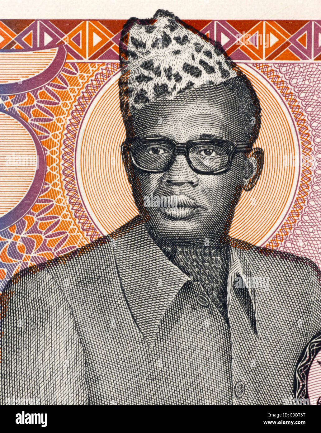 Mobutu Sese Seko (1930-1997) auf 5 Zaires 1985 Banknote aus Zaire. Präsident der Demokratischen Republik Kongo. Stockfoto