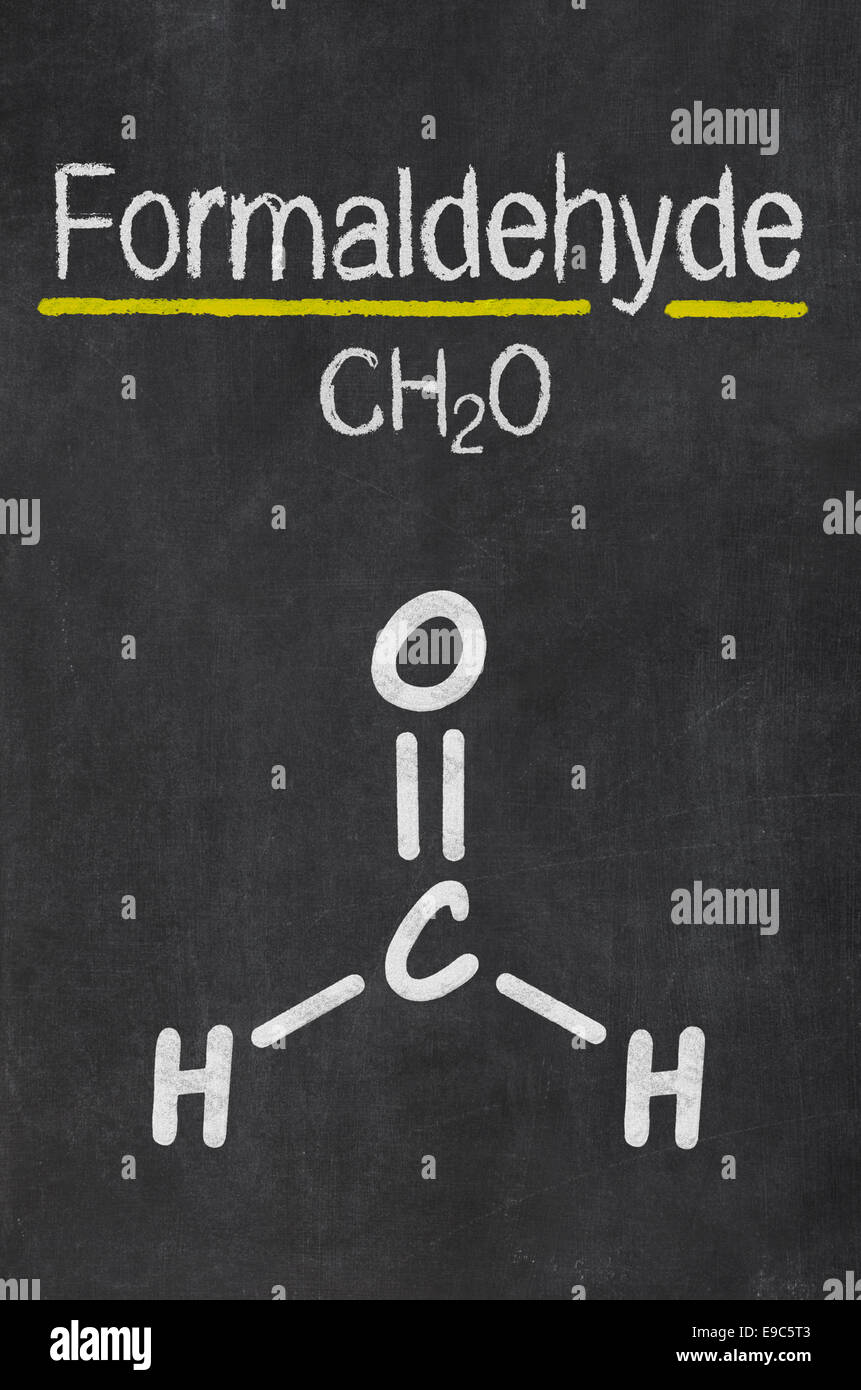 Tafel mit der chemischen Formel von Formaldehyd Stockfoto