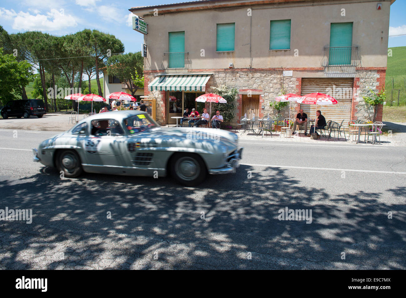 Mille Miglia, 1000 Miglia, 2014, Café, Bar, Restaurant, Trattoria, San Quirico D´orcia, Toskana, Italien, Europa Stockfoto