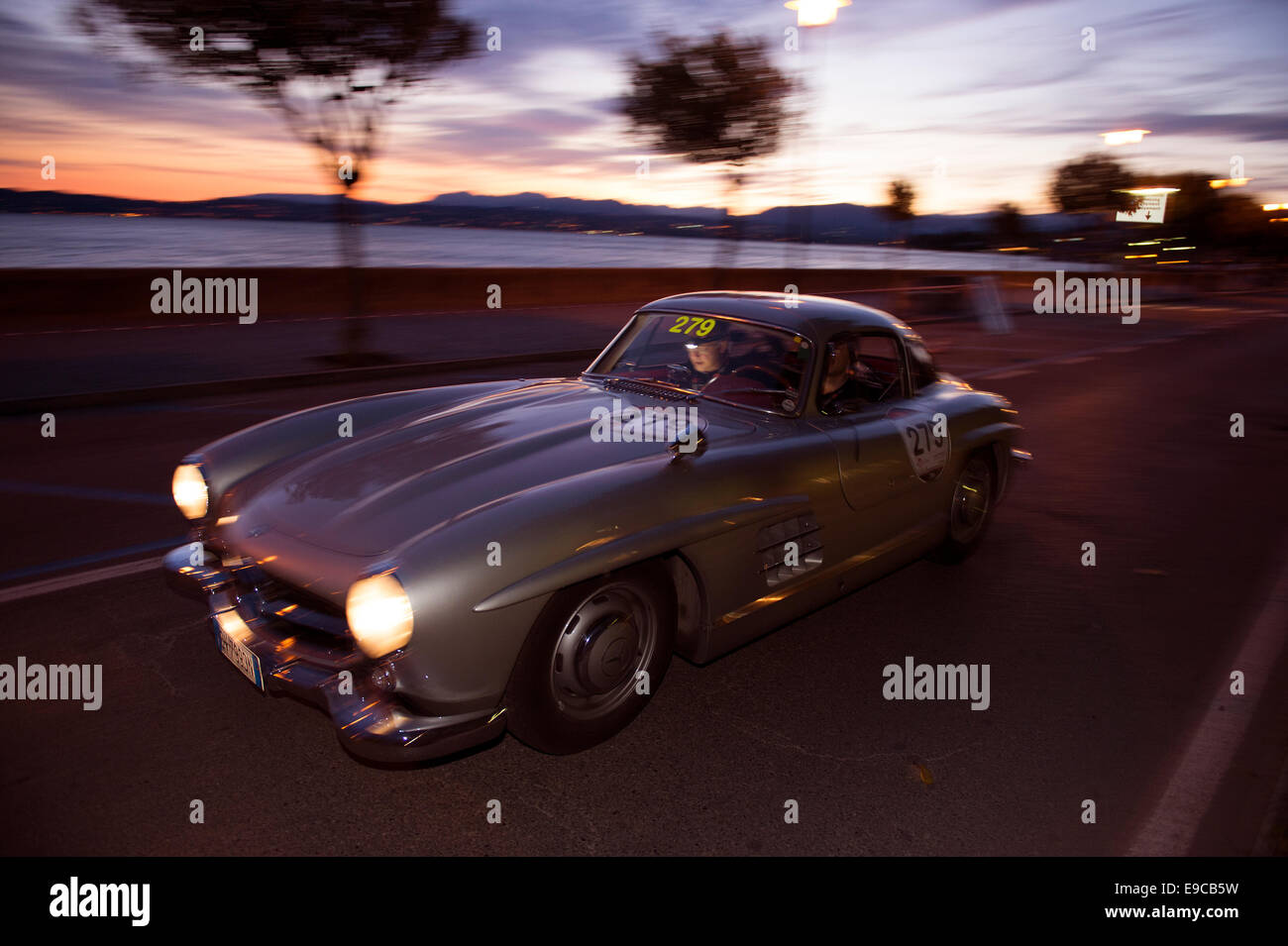 Sonnenuntergang, Mille Miglia, 1000 Miglia, 2014, Sirmione Stockfoto