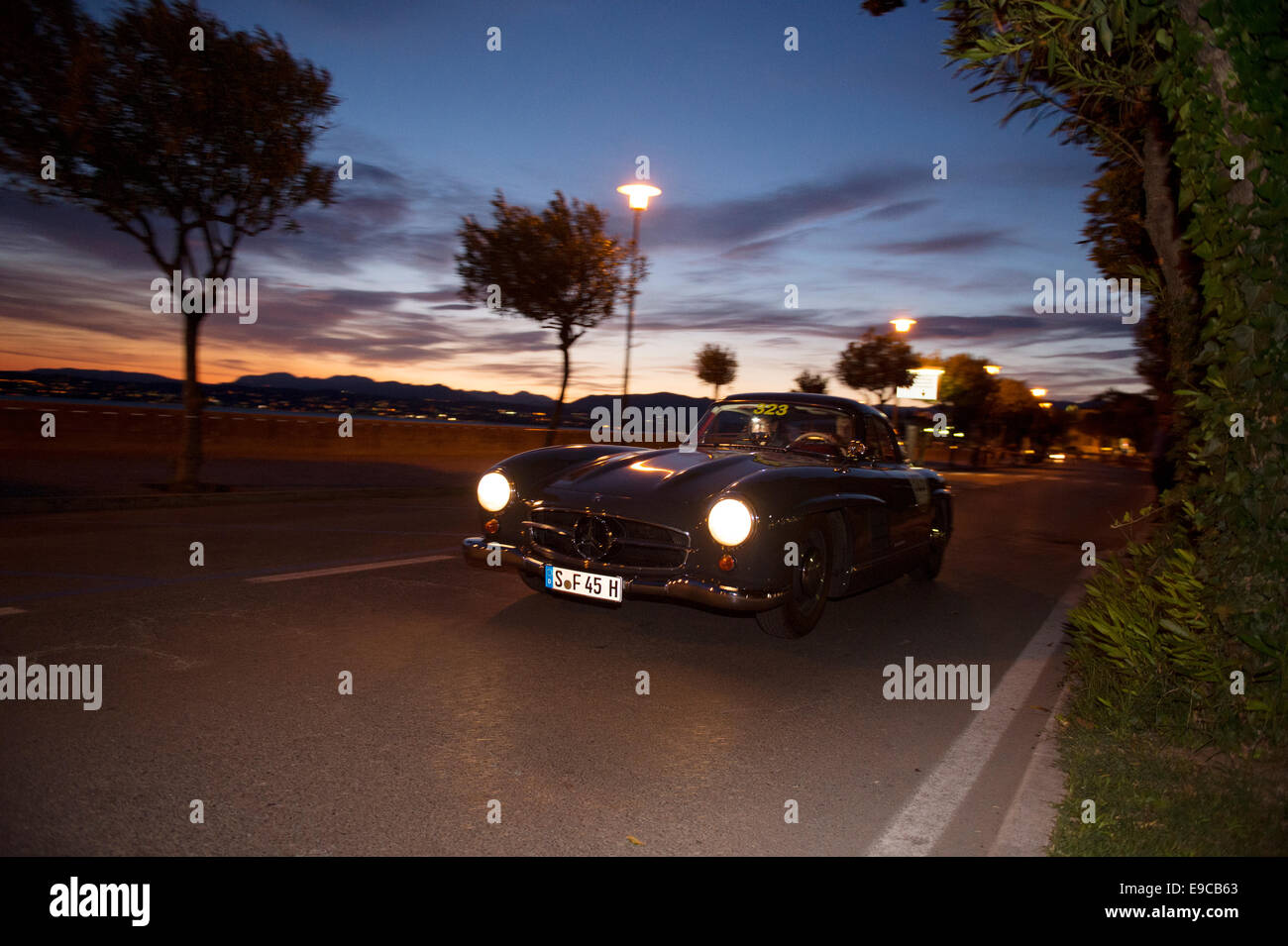 Sonnenuntergang, Mille Miglia, 1000 Miglia, 2014, Sirmione Stockfoto