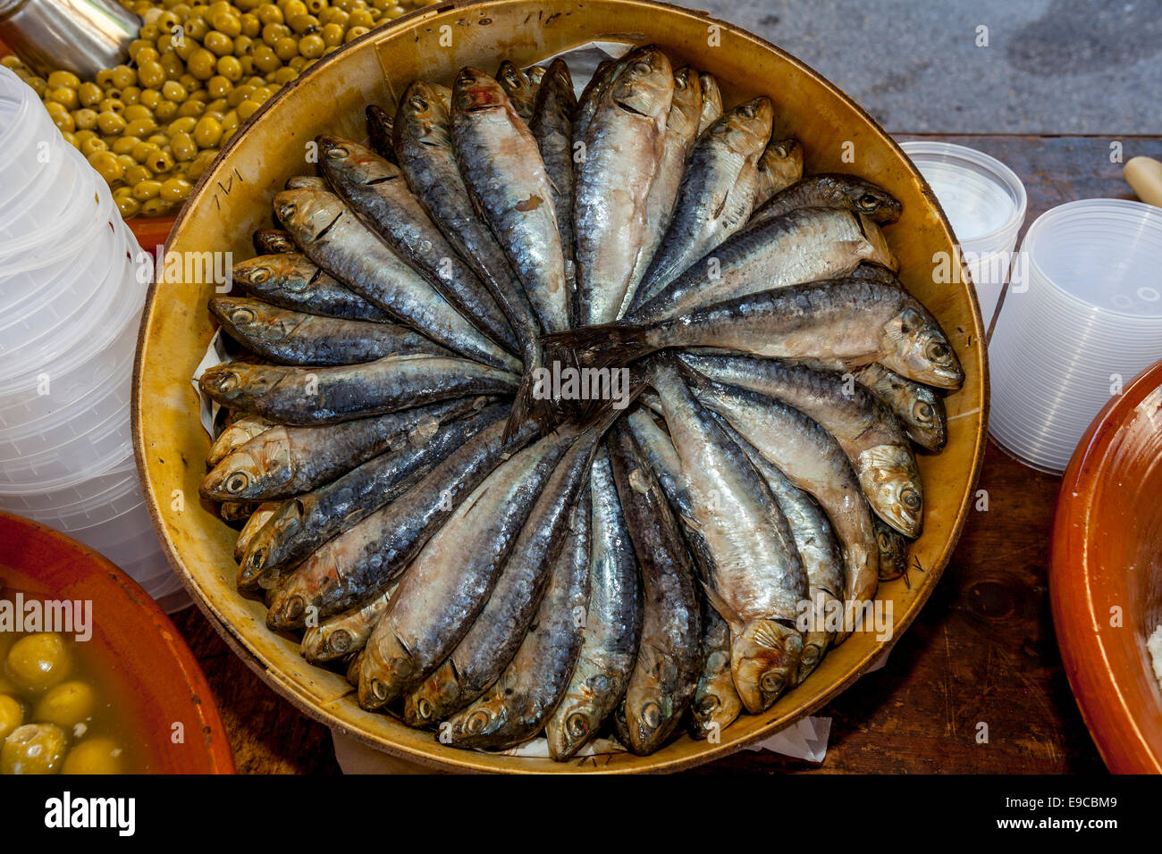 Fisch zum Verkauf an Donnerstag Markt, Inca, Mallorca - Spanien Stockfoto