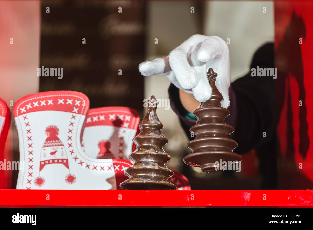 Schokolade Weihnachtsbäume. Braune Schokolade Stockfoto