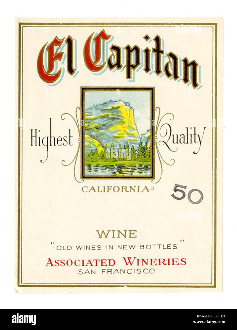 Weinetikett, verbundenen Weingüter, El Capitan Stockfoto
