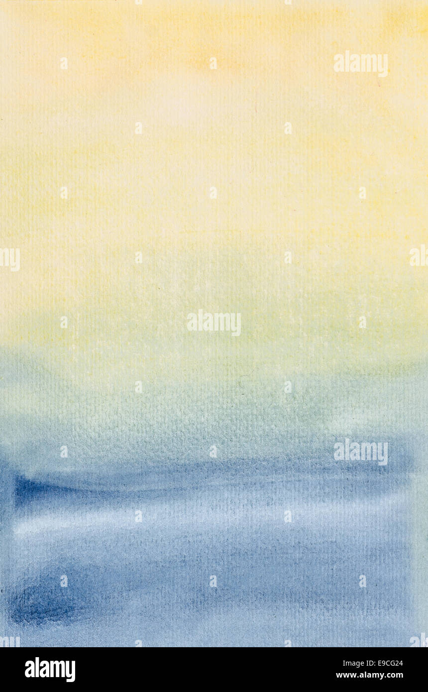 blaue und gelbe Hintergrund der Aquarellmalerei Textur Stockfoto