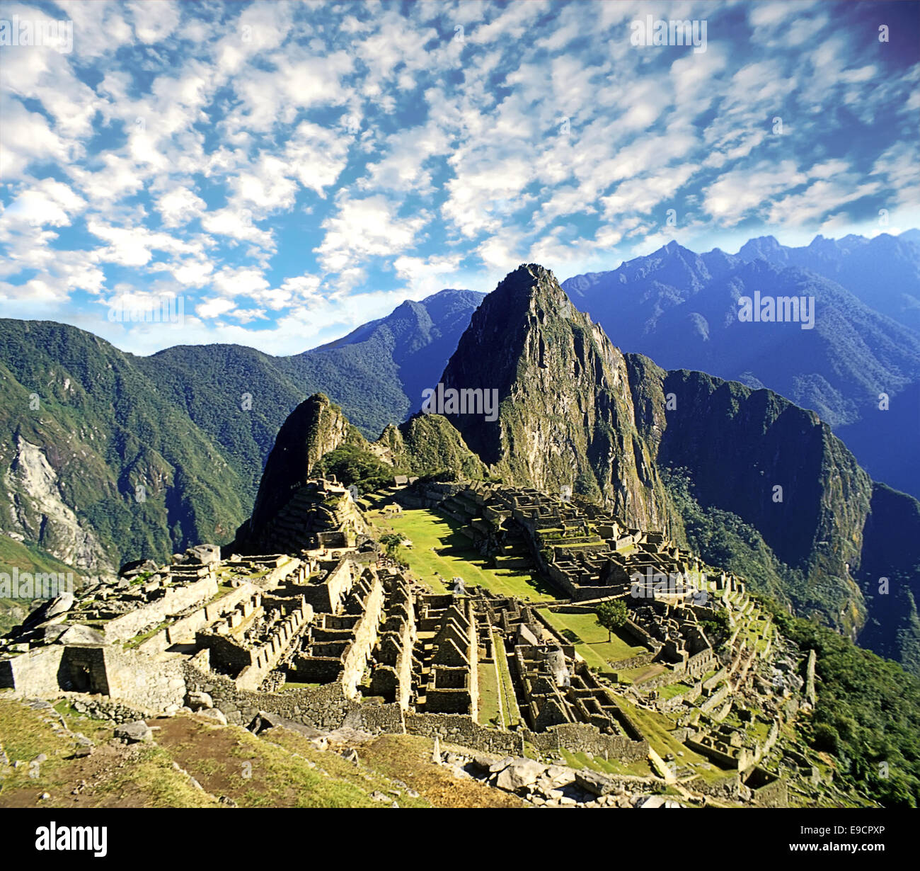 Machu Pichu Ruinen Übersicht in Peru Stockfoto