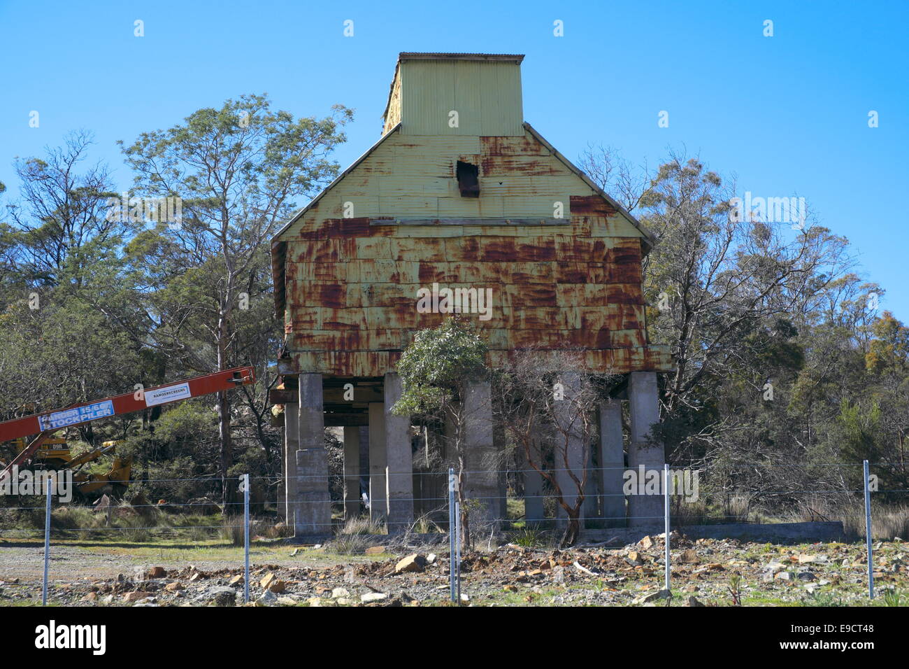 Bergbau-Lagereinrichtungen in Tasmanien, Australien Stockfoto