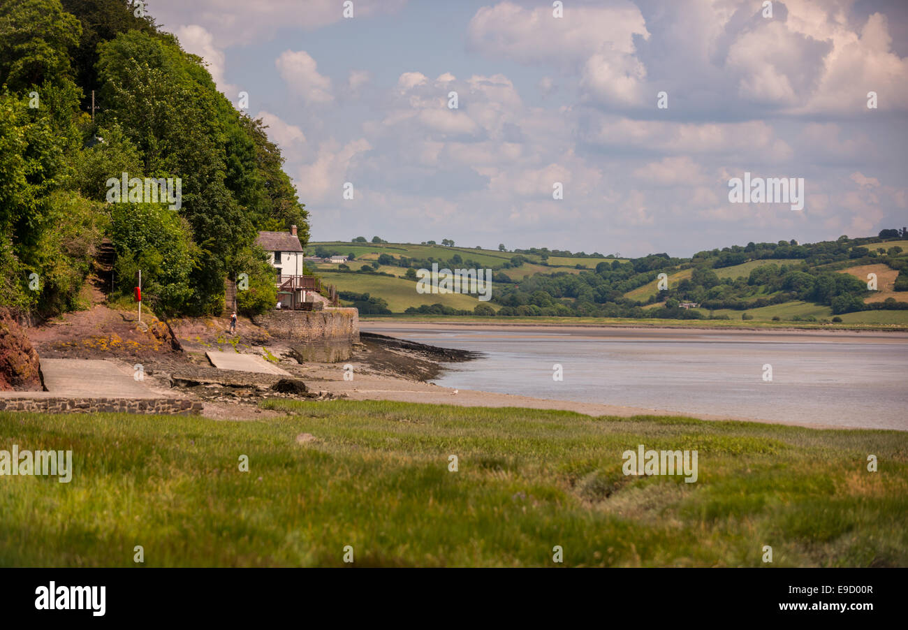 International gefeierte Waliser Dichter, lebte Dylan Thomas und Familie, am Bootshaus, Laugharne, Carmarthenshire, West Wales, UK Stockfoto