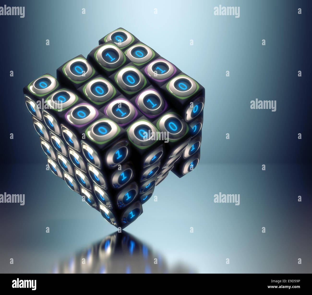Binäre Cube-Konzept der digitalen Technologie. Clipping-Pfad enthalten. Stockfoto