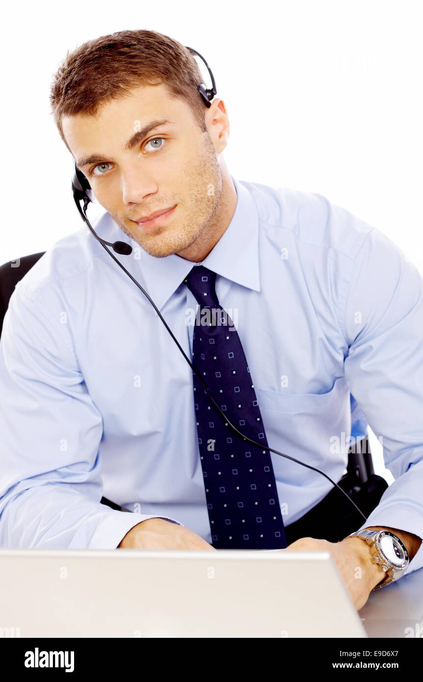 Attraktive männliche Call-Center-Betreiber Stockfoto