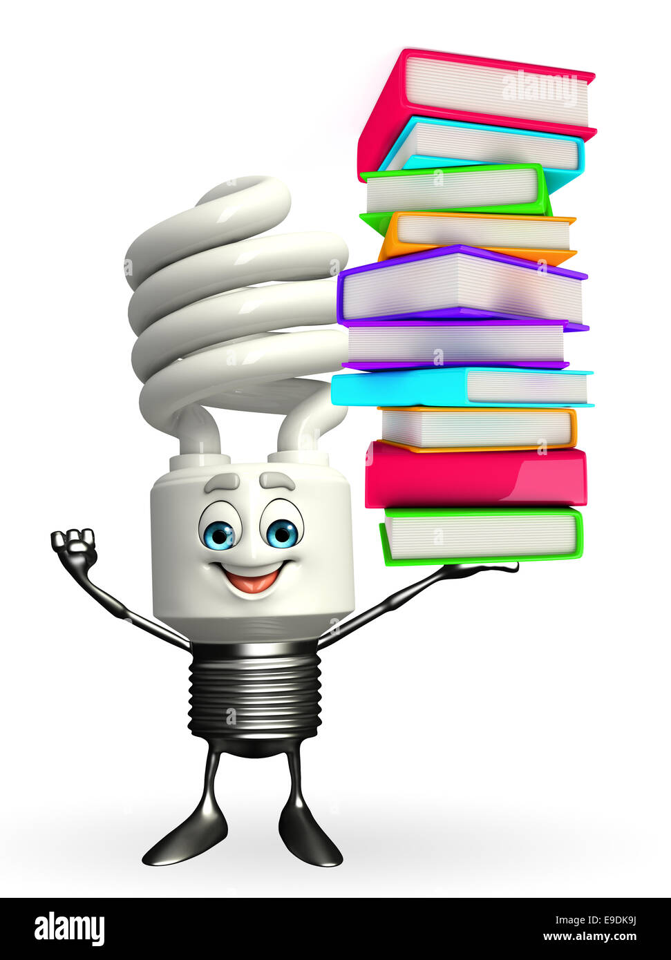 Cartoon Charakter der CFL mit Bücher-Stapel Stockfoto
