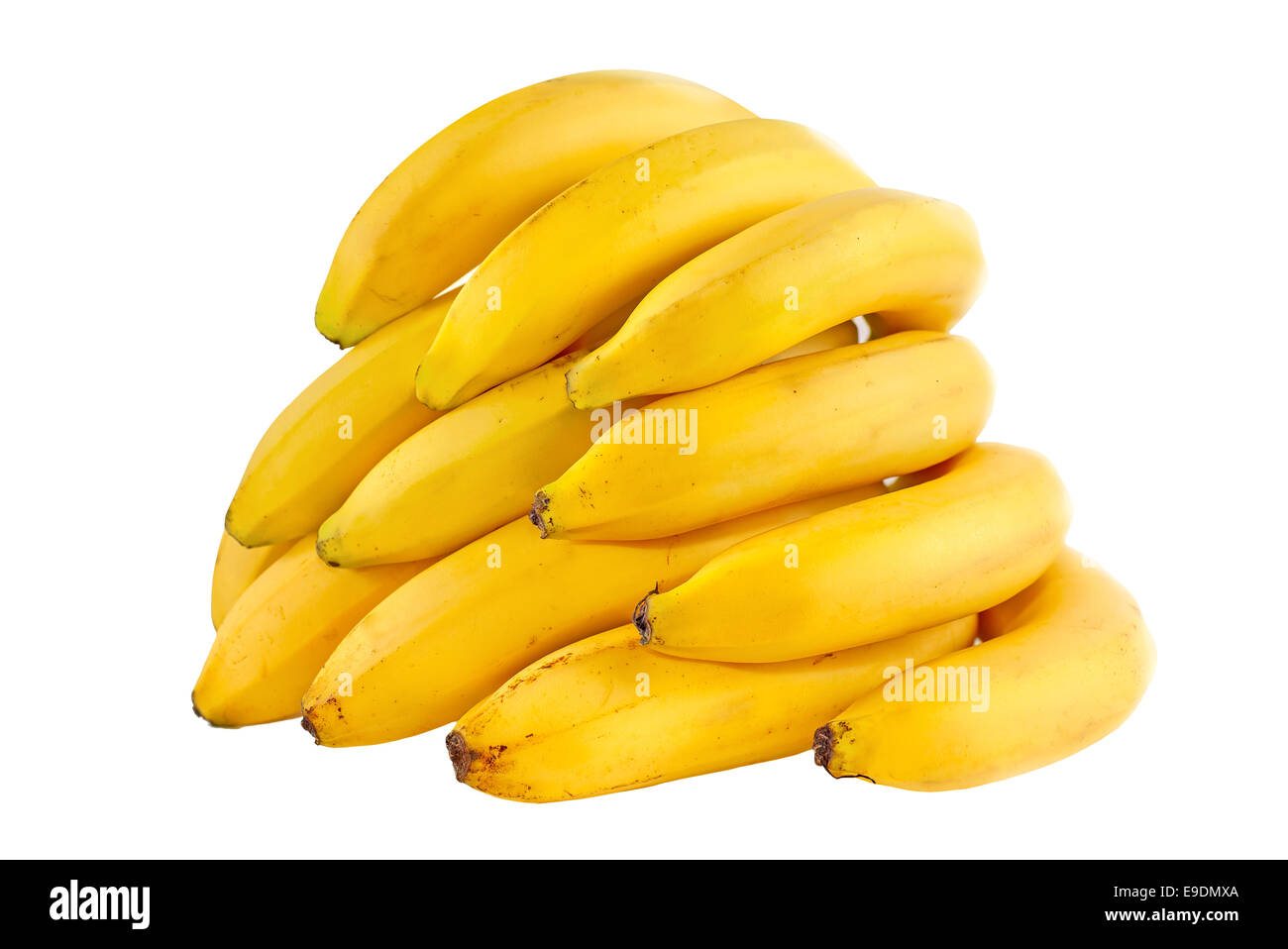 Haufen von Bananen isoliert auf weißem Hintergrund. Stockfoto
