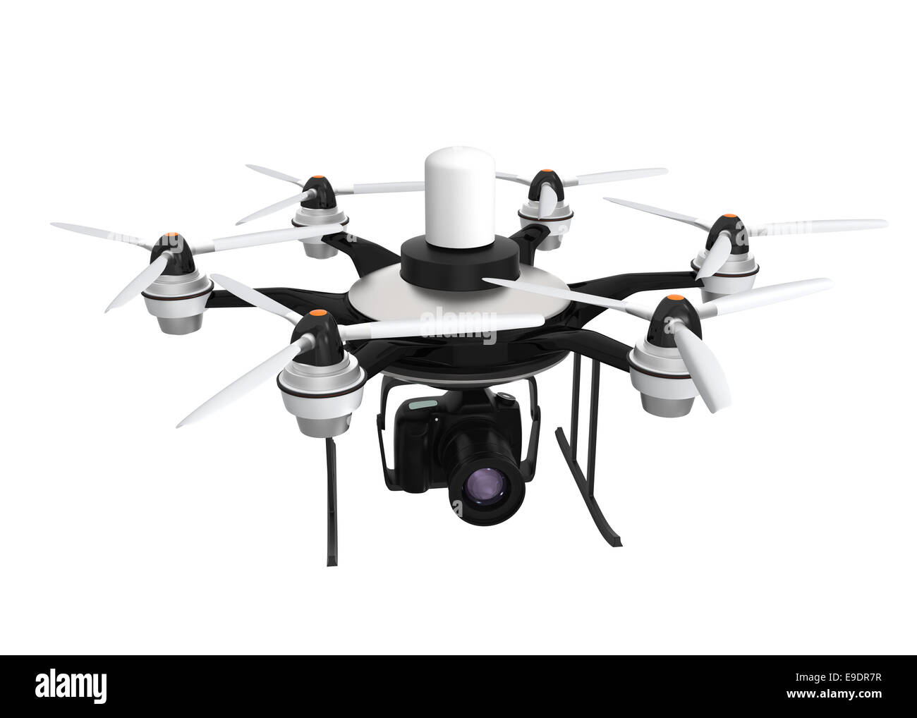 Drohne für Luftaufnahmen mit DSLR montiert. Stockfoto