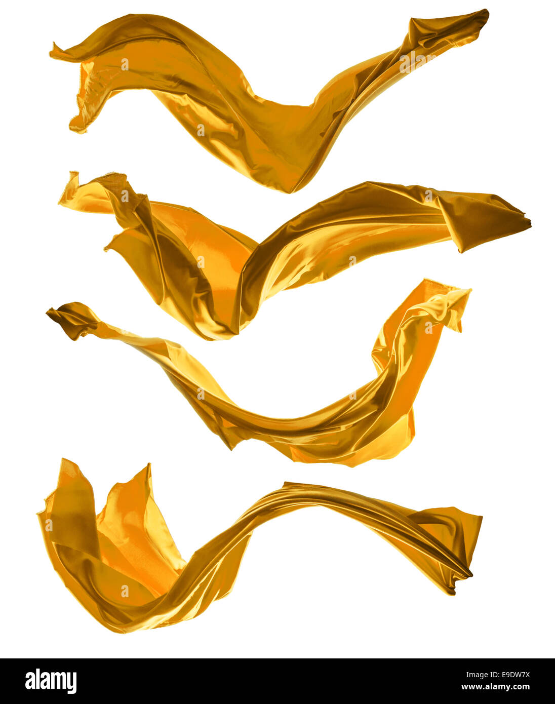 Vereinzelte Aufnahmen von frieren Bewegung der goldenen Form, isoliert auf weißem Hintergrund Stockfoto