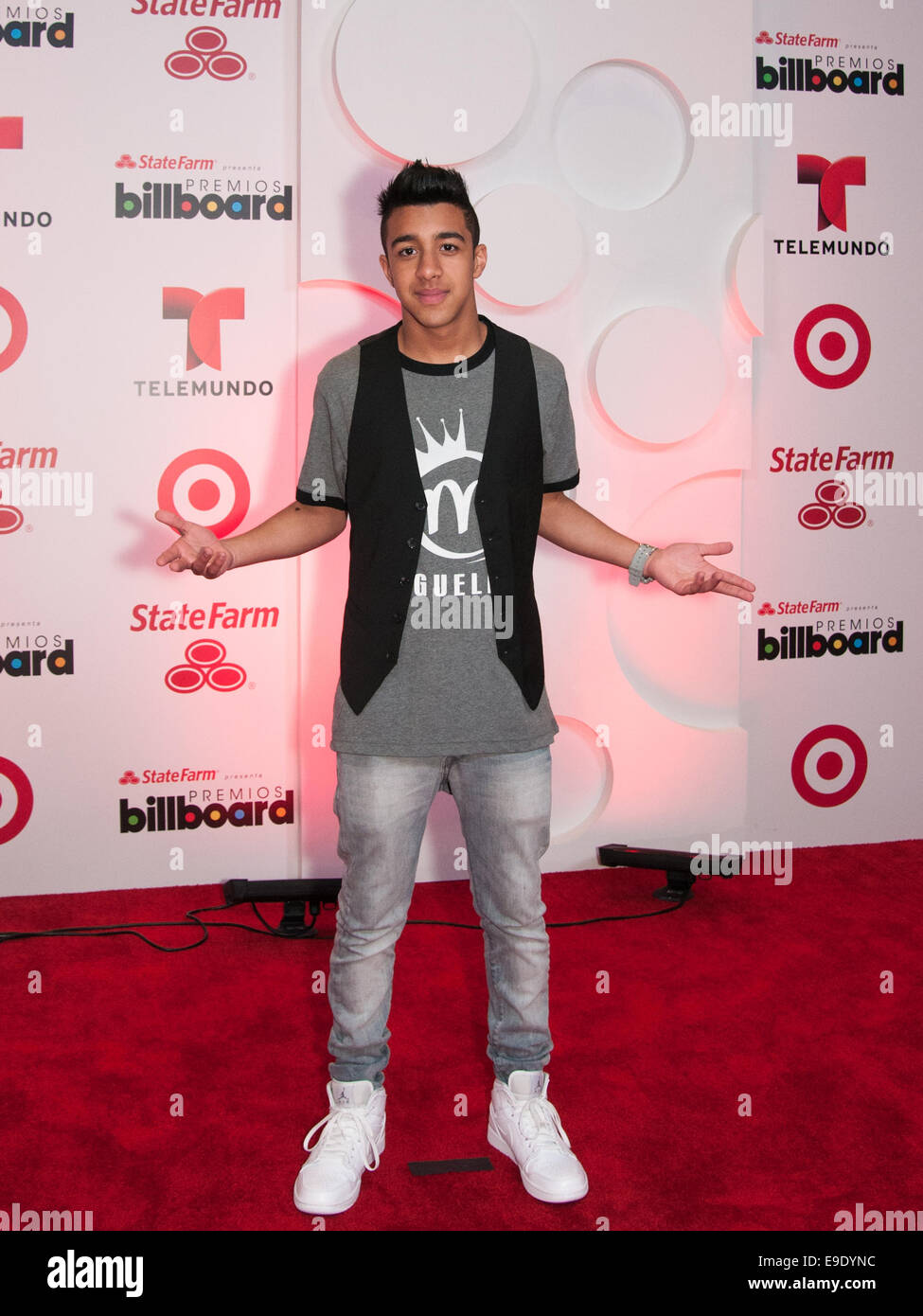 Puerto Rican Reggaeton Sterne Miguelito mit US-amerikanischer Singer-Songwriter und Musikproduzent Prince Royce an der Pressekonferenz und Proben während Latin Billboard Awards 2014 Featuring: Miguelito wo: Miami, Florida, USA bei: 22. April 2014 Stockfoto